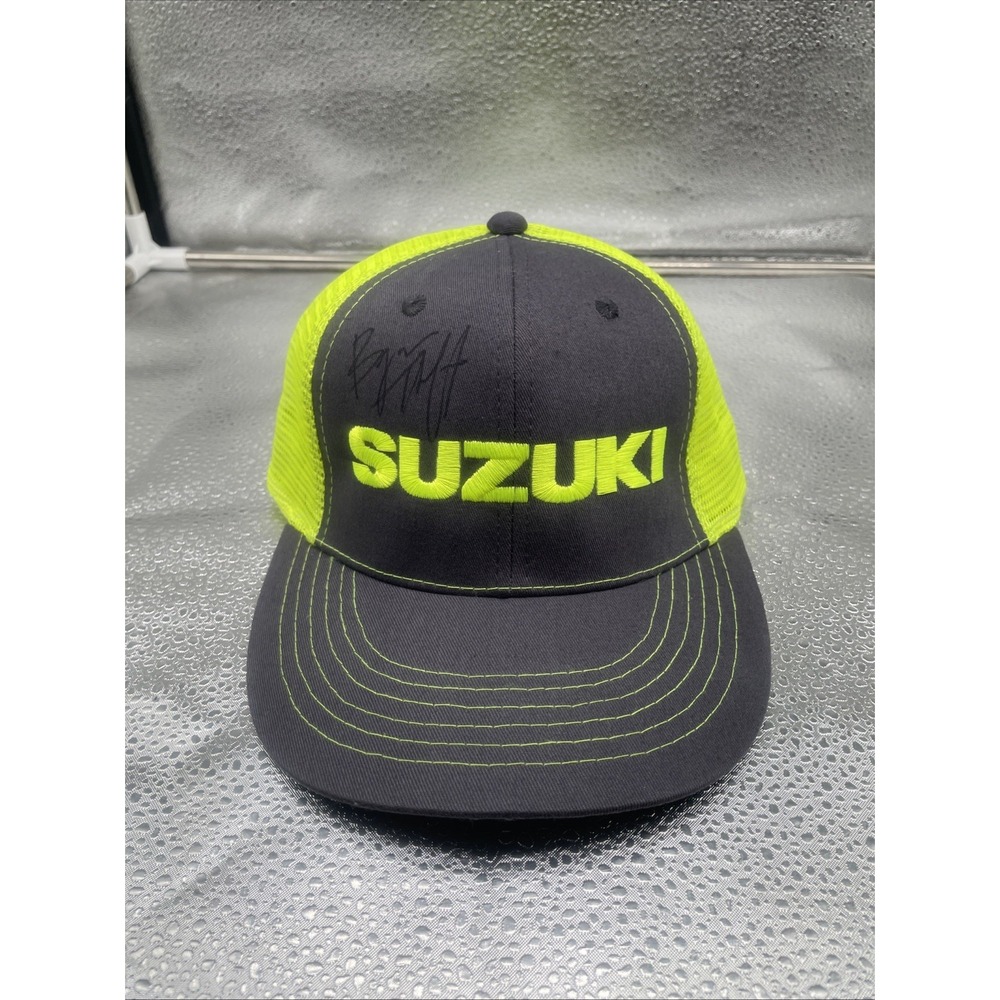 Suzuki Hat Cap Snap Back One Size Gray Neon Yellow Trucker Mesh With Signature